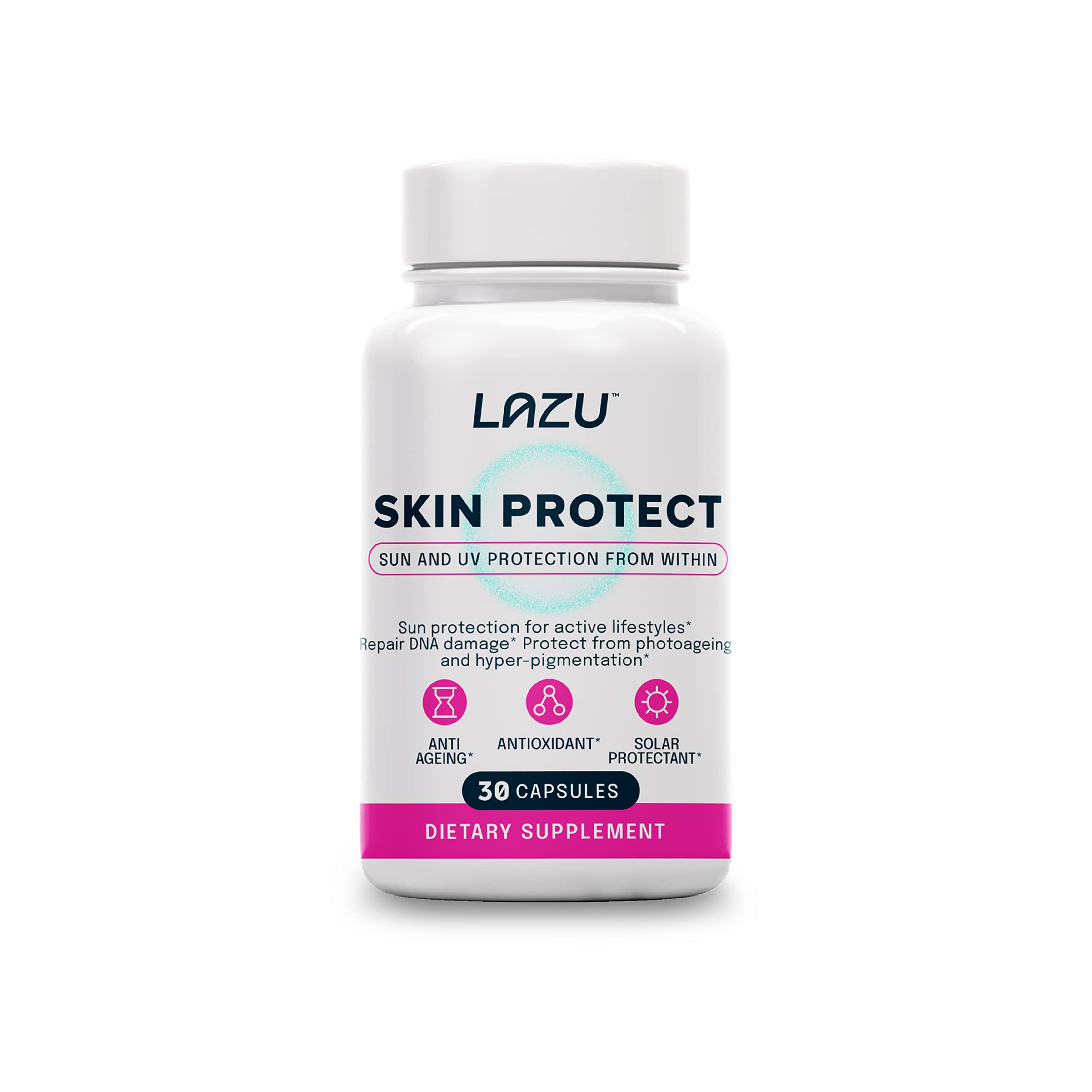 Lazu Skin Protect - Natural Sun and UV Protection from Within. Sun Protection for Active Lifestyles, Repair DNA Damage, Protect from photoageing and Hyper-Pigmentation