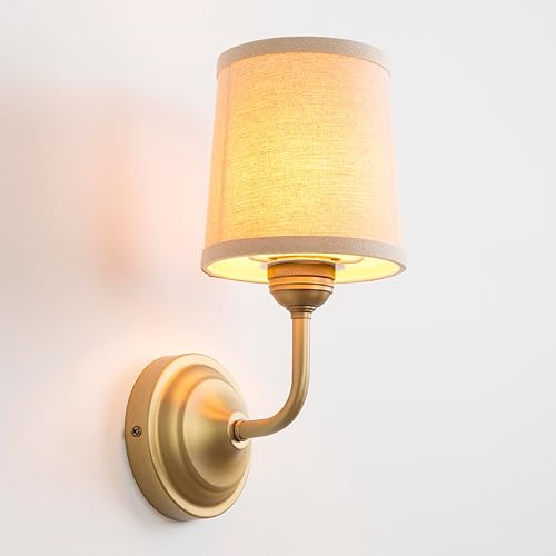 Aplique de pared de tela vintage con embudo de tela de lino, E26 cableado, para interiores, 1 luz, lámpara de pared para sala de estar, dormitorio,