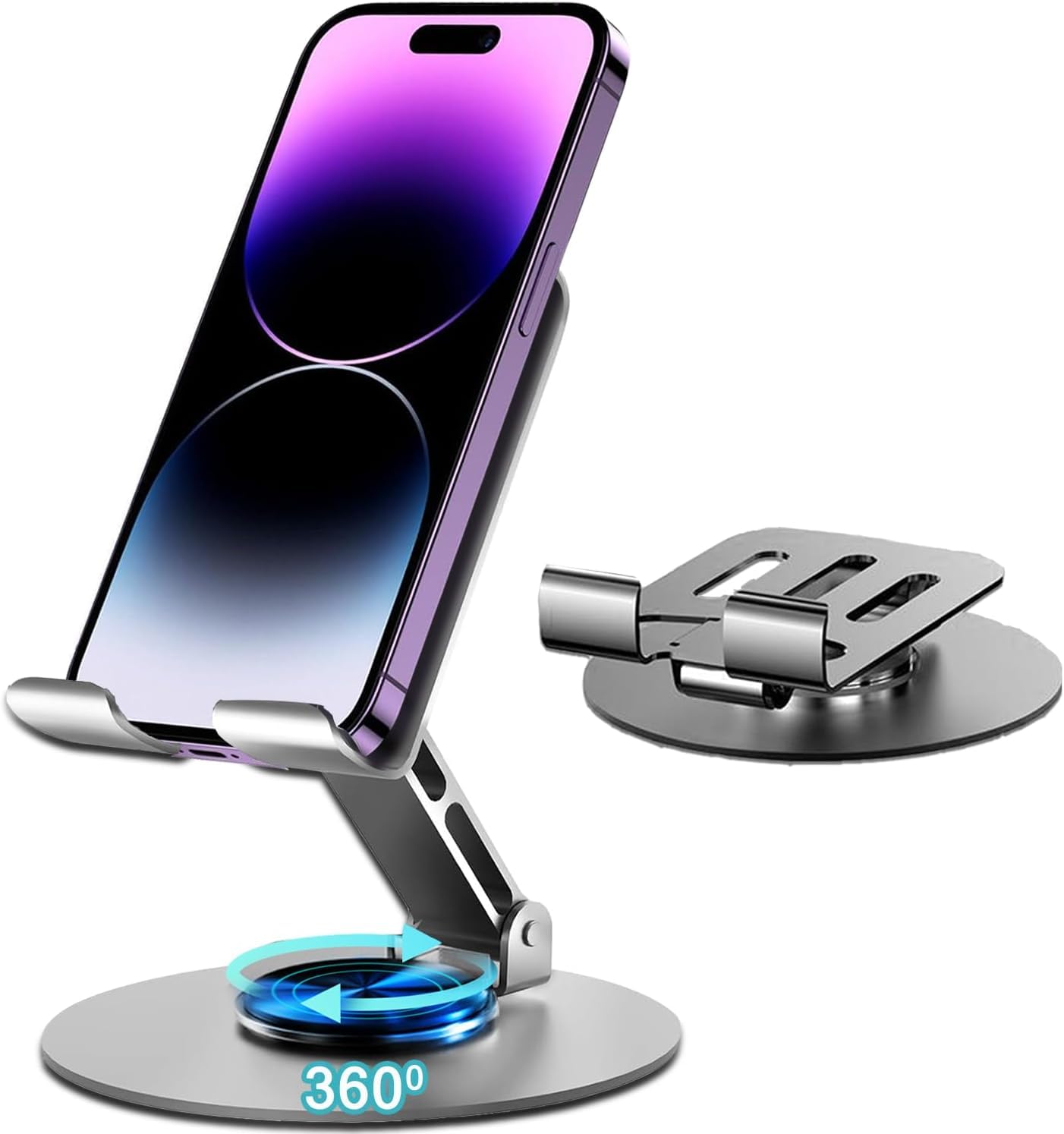 Mobile Stand & Tablet Stand with 360° Rotatable & Foldable Tabletop Phone Holder | Metalic Round Base Phone Stand Compatible with All Smartphones-image-42