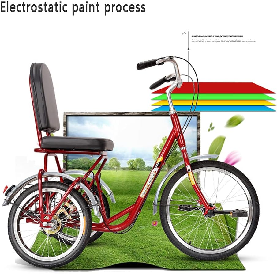Three Wheel Bike Adult Tricycle Outdoor Sports Three Wheel Cruiser Bike High Carbon Steel Frame 3 Wheel Bikes with Seat Backrest Basket for Seniors Women Men Cycling Pedalling