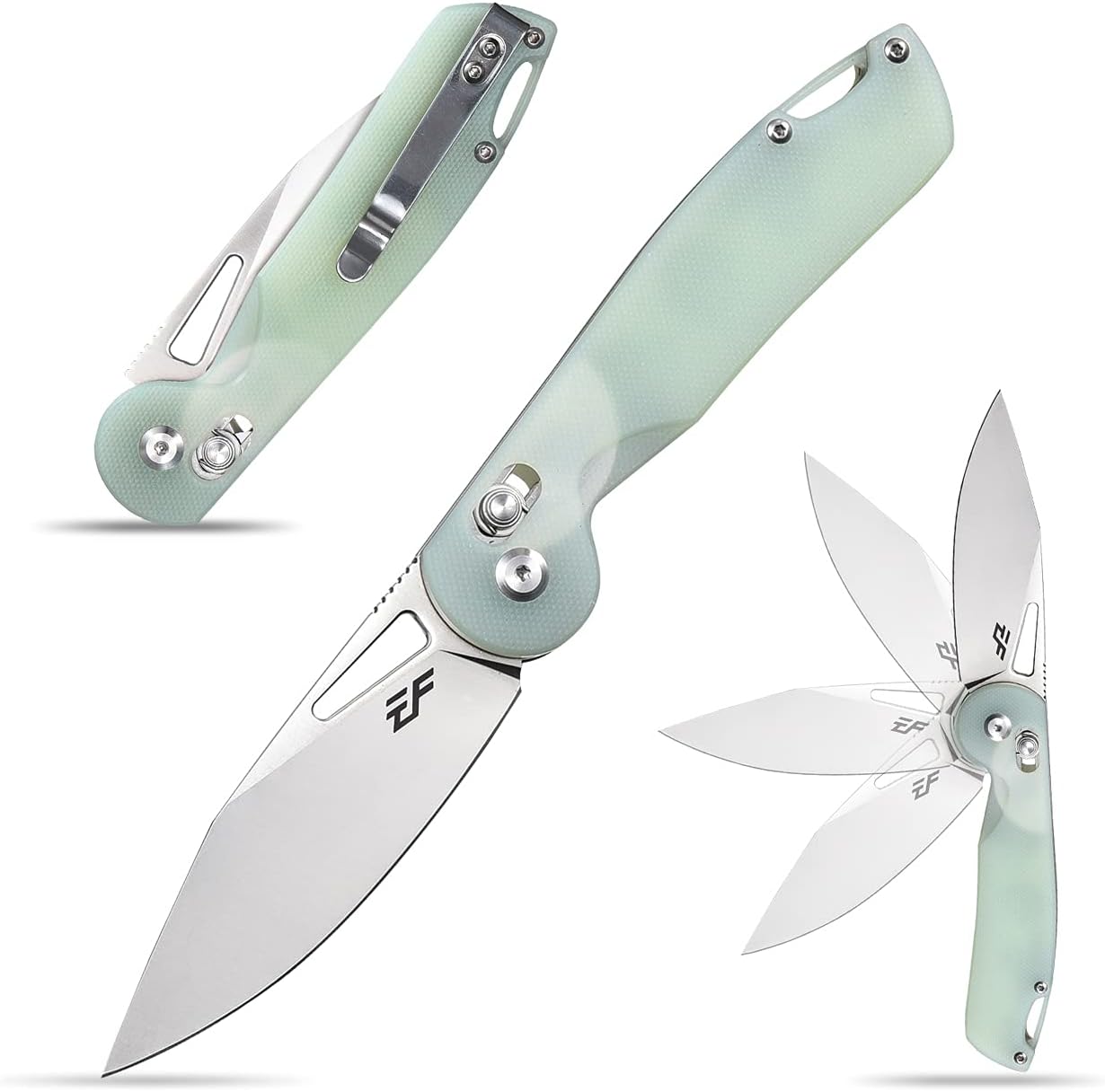 Eafengrow EF950 Folding Knife Pocket Knives D2 Steel Blade G10 Handle Ball Bearing with Pocket Clip Outdoor Camping Knifes(Jade)