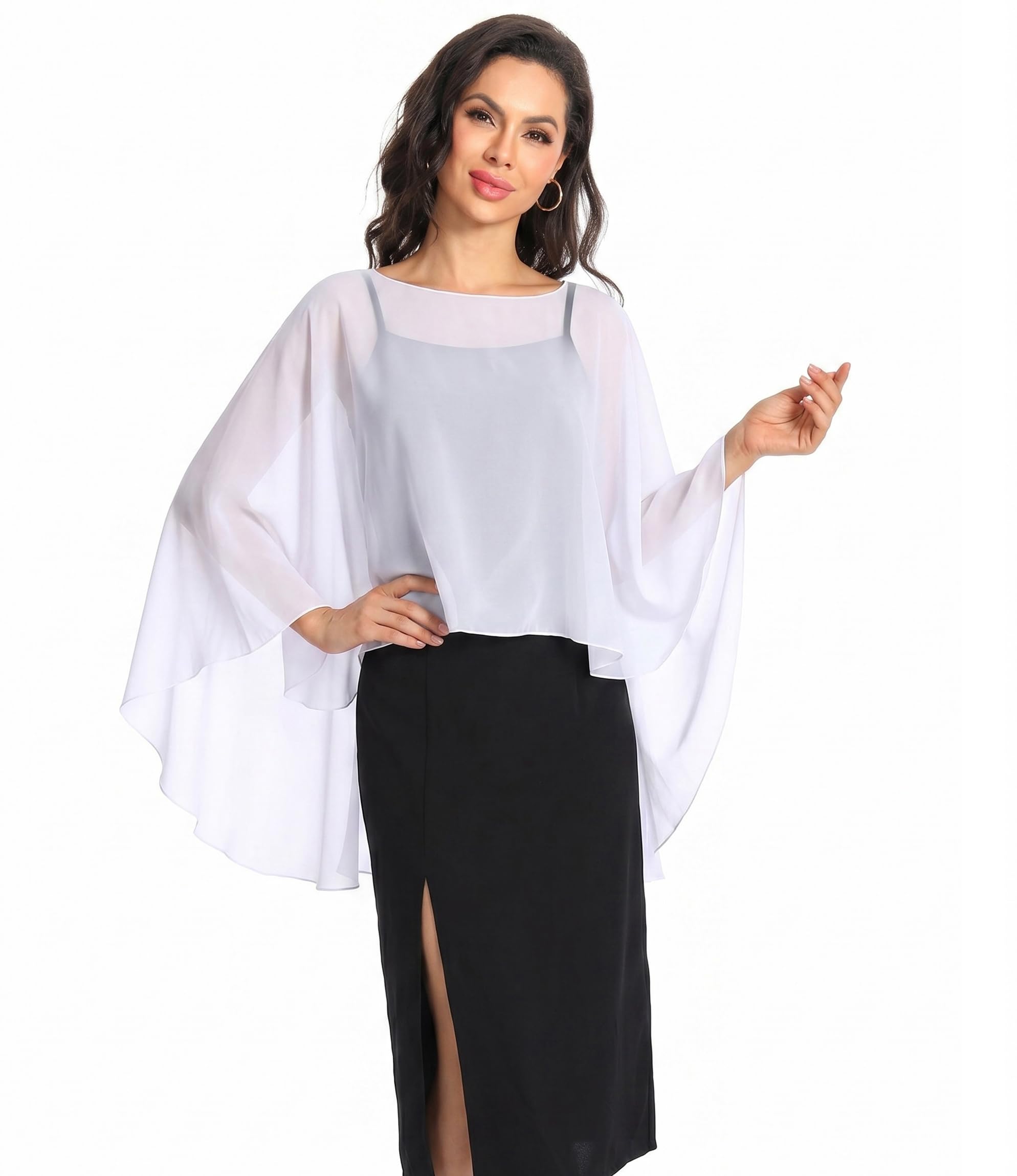 Baoqiya Chiffon Capes Sheer Capelets Long Cape Poncho For Women Plus Size
