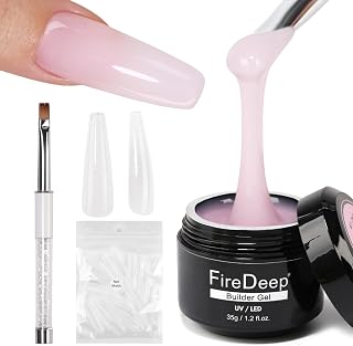 Milky Pink Builder Nail Gel Kit, 1.23 Oz Baby Pink 3 in 1 Extension Gel Set With Clear Nail Tips Model and Brush