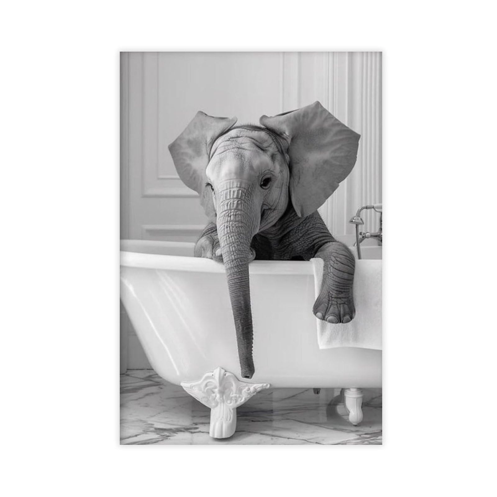 BNCEDJK Elephant in The BathtubElephant Taking A Bubble Bath Canvas Poster Wall Art Print Picture Paintings 20x30inch(50x75cm)