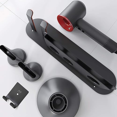 Miniatura 4 de FLE Soporte para secadora de pelo montado en la pared con estante  Soporte para secadora de pelo organizador compatible con secadora de pelo Dyson