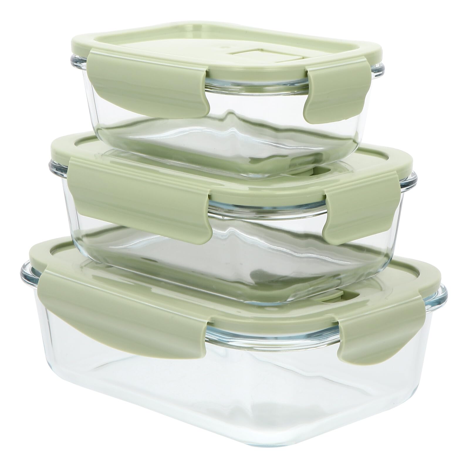 Boîte à Bento Réutilisable 3 Pièces en Verre et Pp Vert