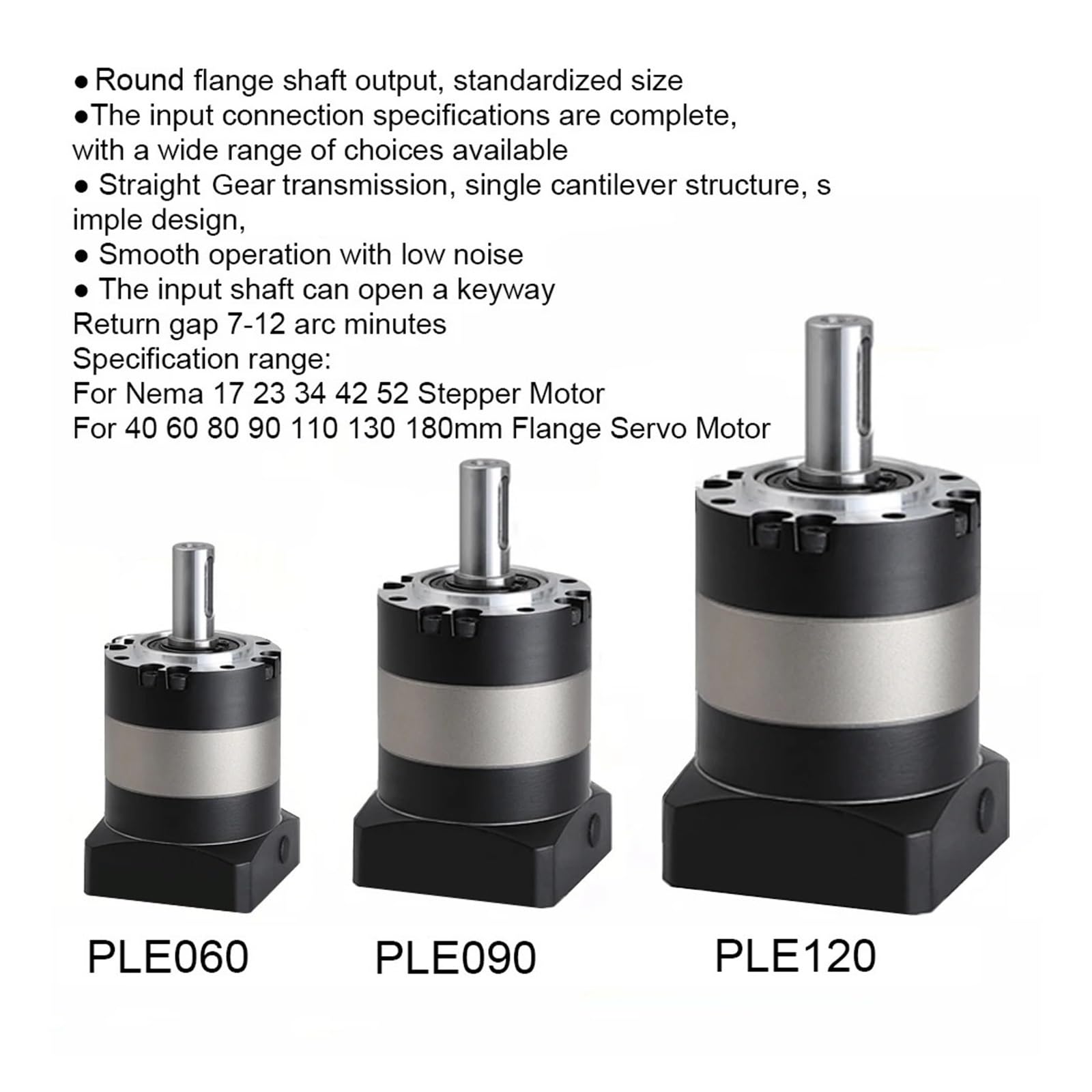 Planetary Gearbox Motor Reducer for Nema 17 23 34 Stepper Motor Reducer for 40 60 80 90 110 130 180mm Flange servo Motor Speed Ratio 10 to 1(PLE120 19mm Input)