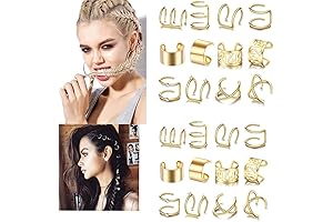 24 Non-Piercing Ear Clip Gold Hair Braids Dreadlock Beads Cuffs Men Women Jewelry Accessories Styling
