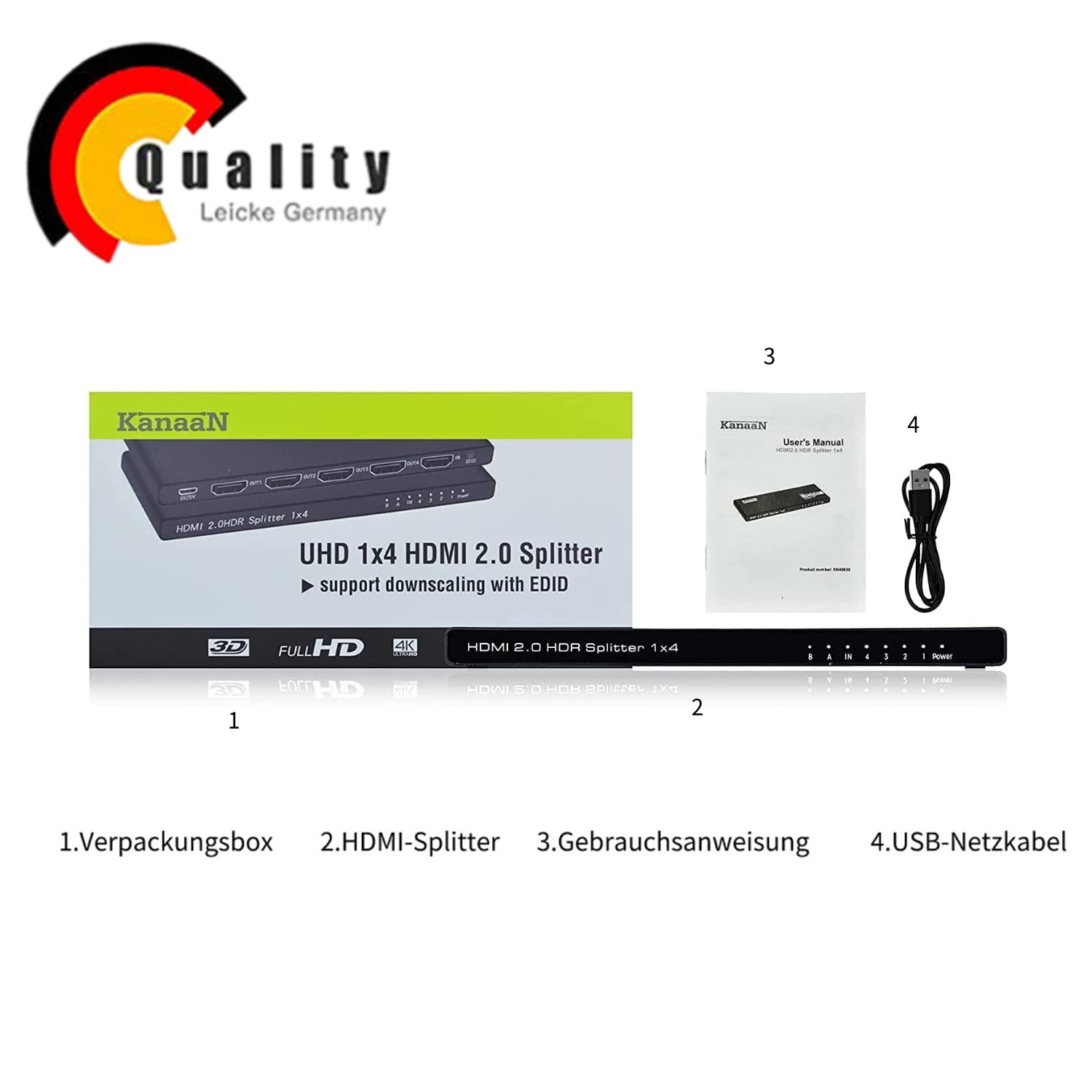 Kanaan HDMI 2.0 Matrix PS5 Switch Splitter 1 IN 4 OUT | 4K/1080p | Supporta PS5, Notebook HDTV, memoria EDID, CEC, Daisy Chain, SP14HS / Dolby-TrueHD, amplificatore di distribuzione per proiettore