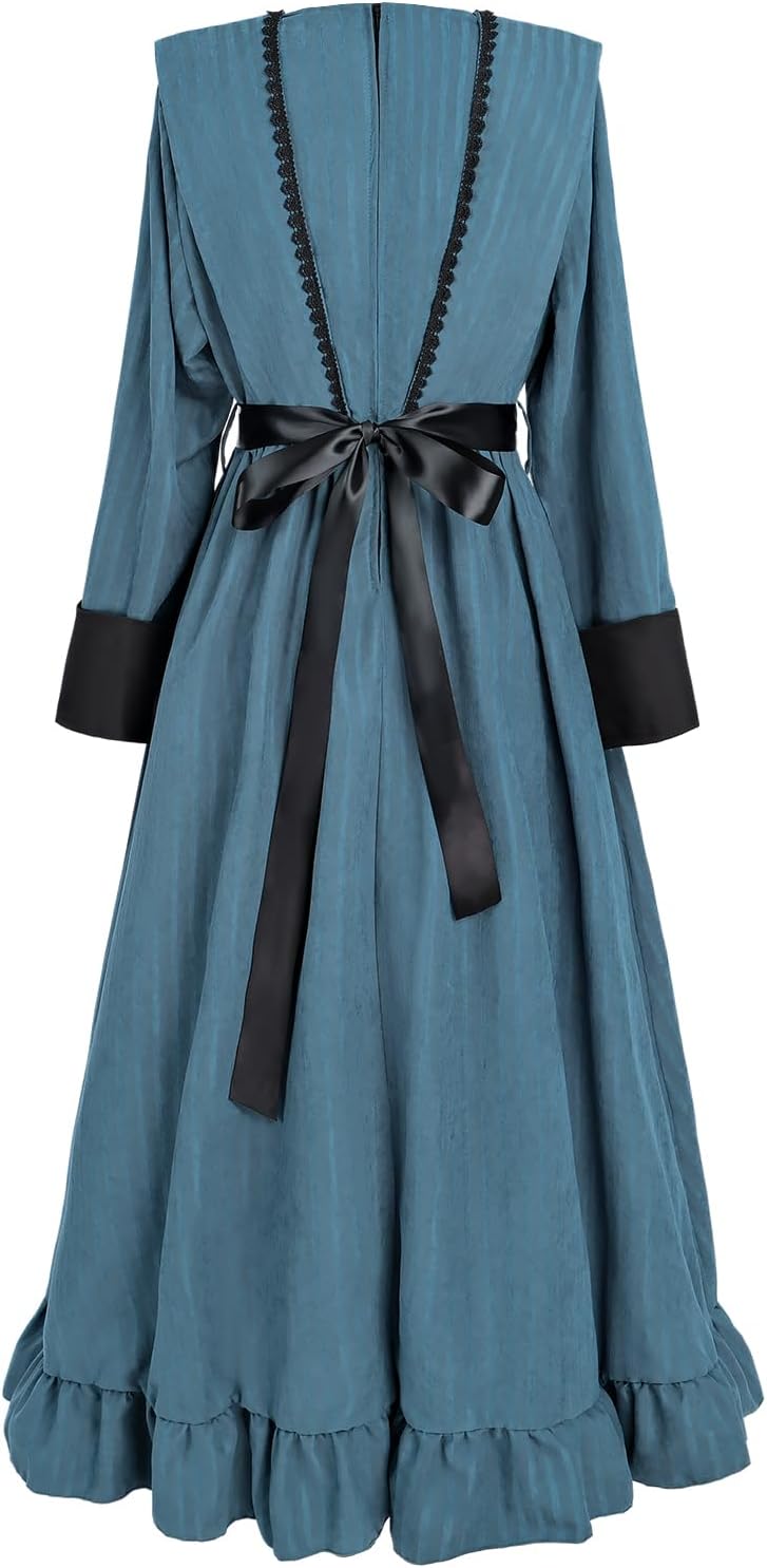 FCCAM Victorian Dress for Women Long Sleeve 1800s Edwardian Dress Ruffle Maxi Medieval Renaissance Costume - Image 3