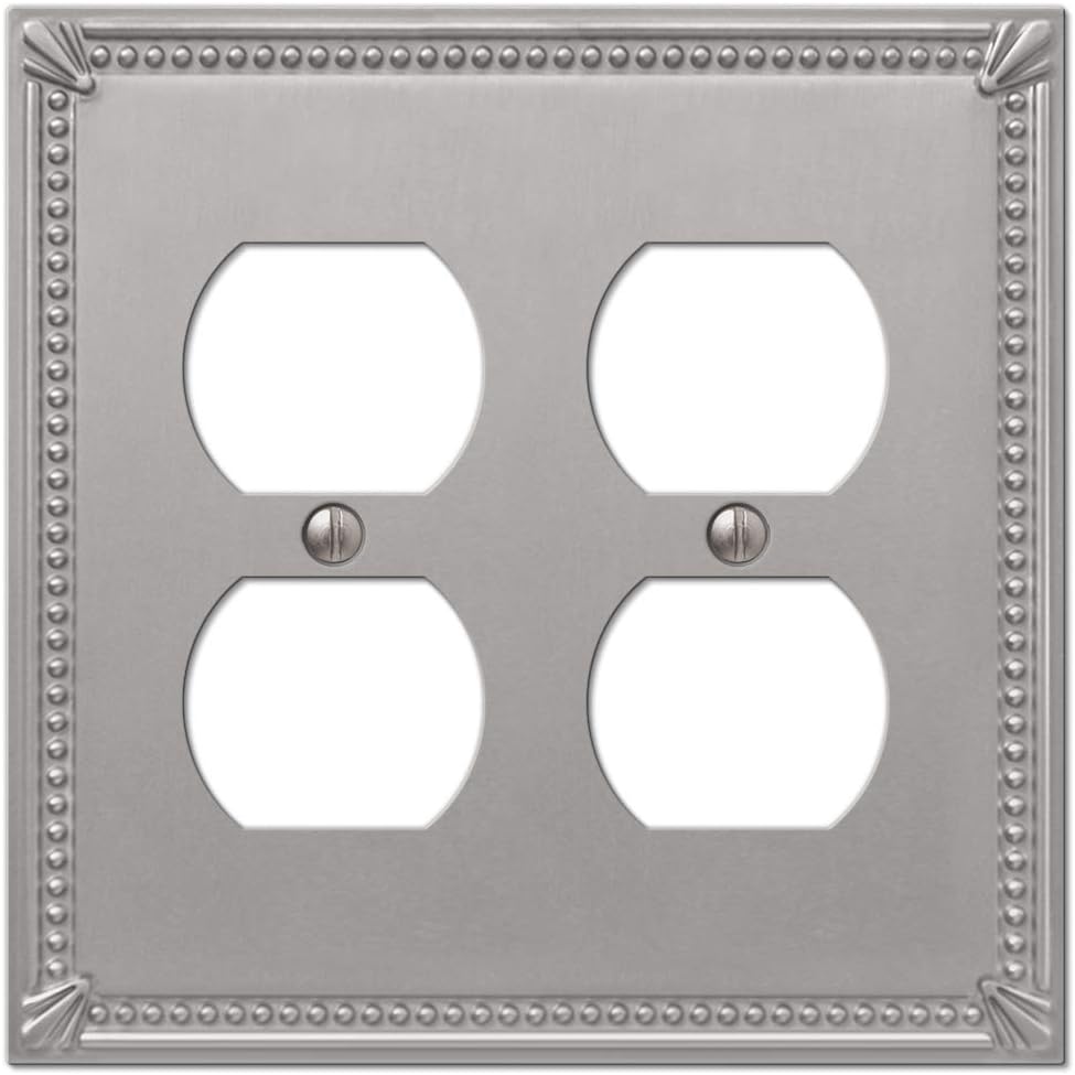 Amerelle 74DDBN Imperial Bead Wallplate, 2 Duplex Outlet, Cast Metal, Brushed Nickel, 1-Pack