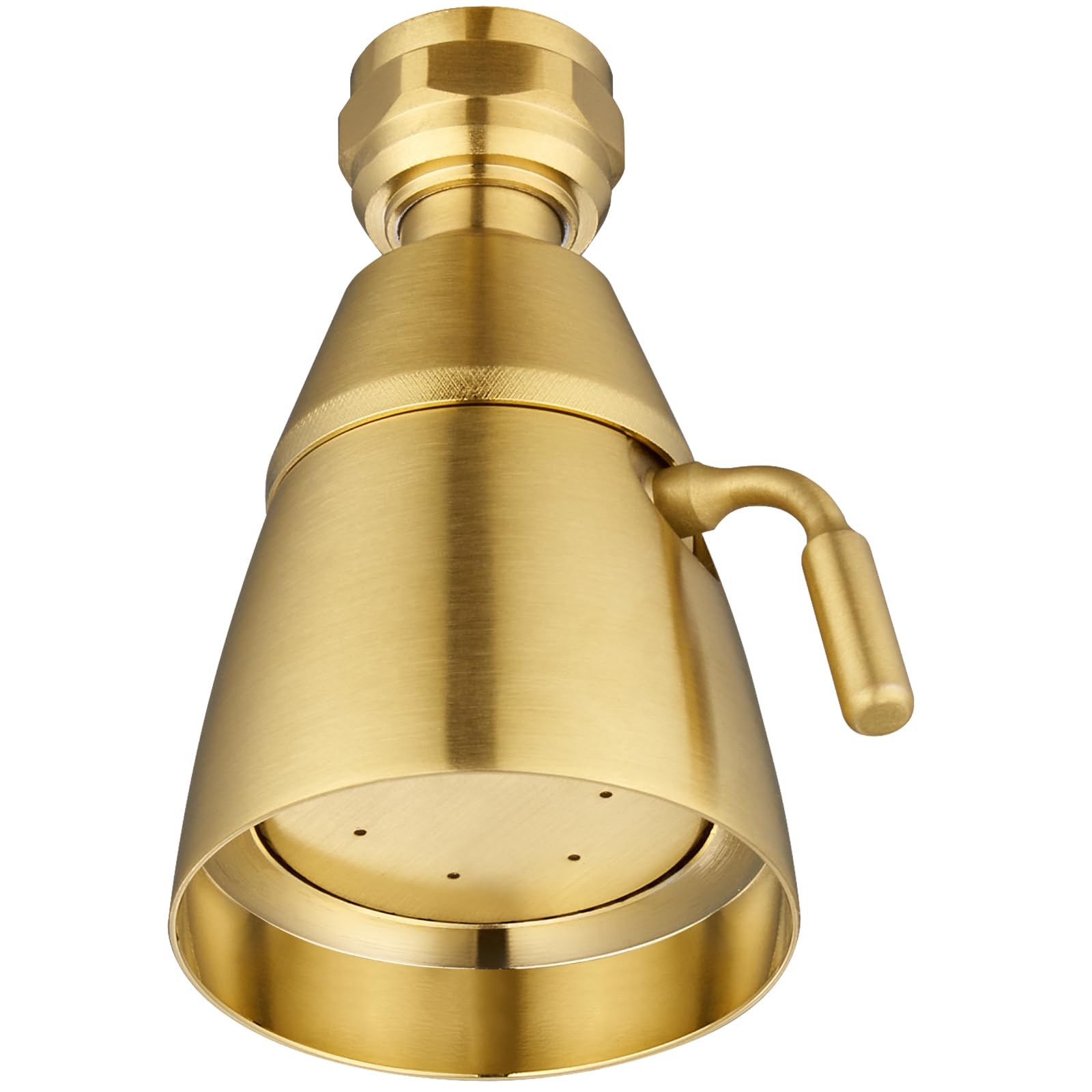 APLusee Brushed Gold Shower Head, High Flow Shower Sprayer with Rotary Joint, Solid Brass