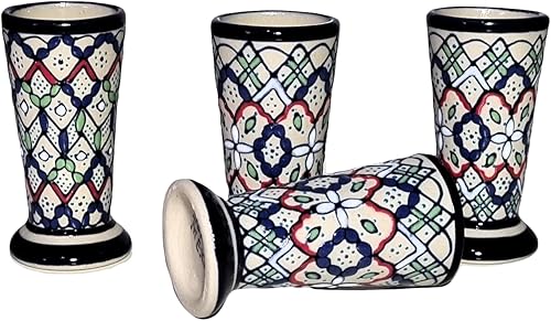 Juego de vasos de chupito de cerámica pintados a mano de 4 piezas, color verde auténtico vaso de chupito hecho a mano con estilo único, 2.5 onzas,