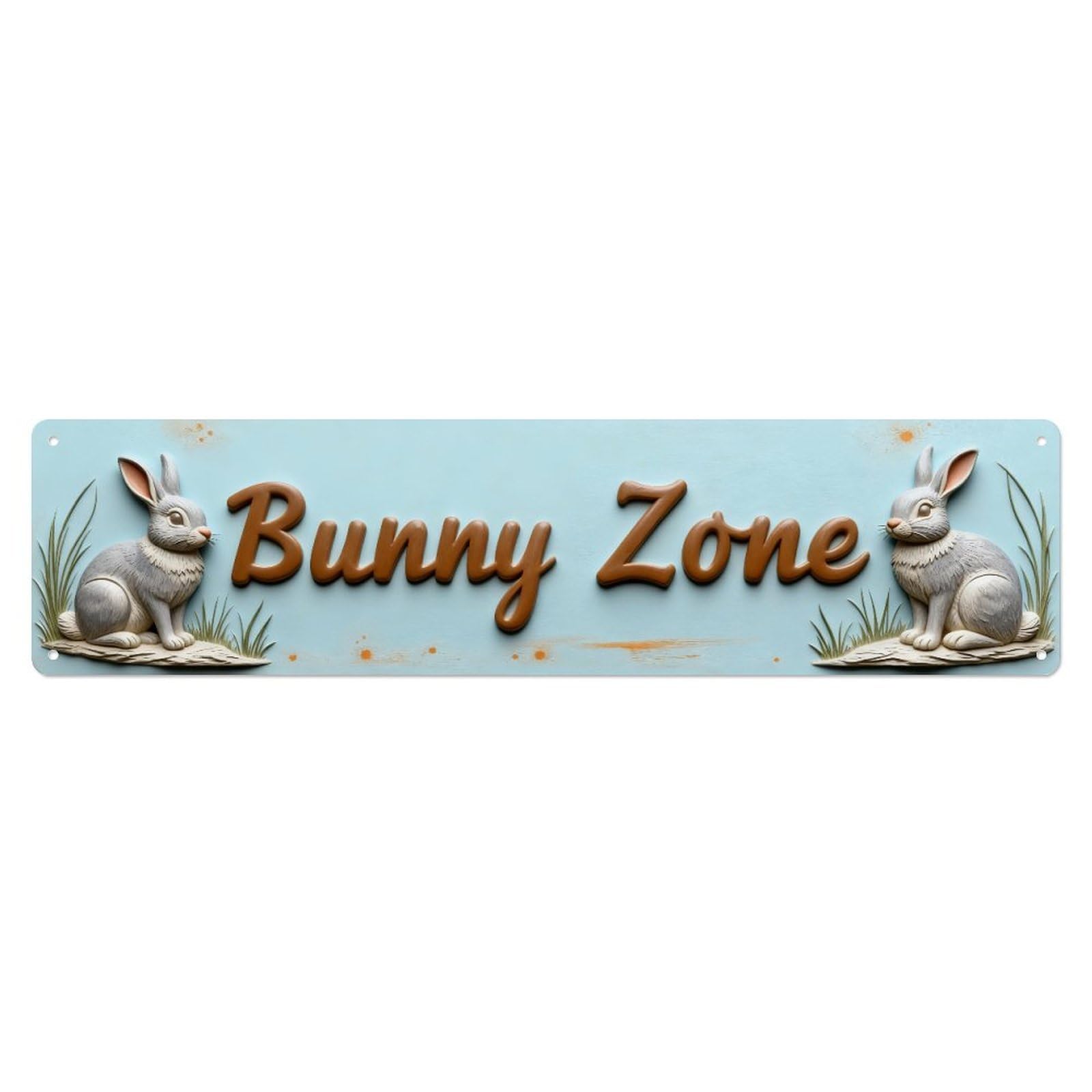 Bunny Zone Rabbit Grass Design Metal Tin Sign Plaque
