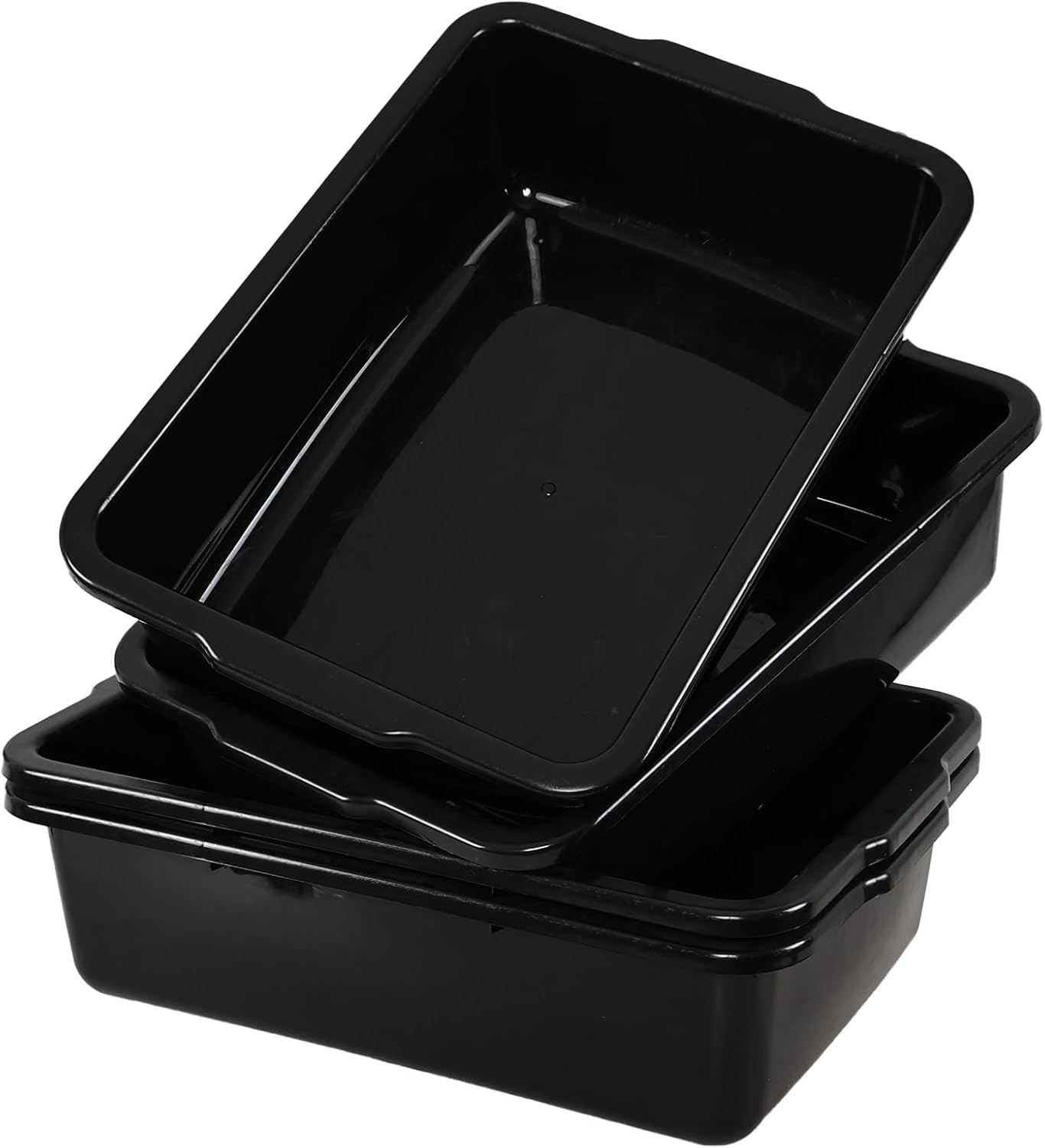 32 Liter Commercial Bus Tubs, 4 Pack Plastic Large Utility Bus Trays, Black