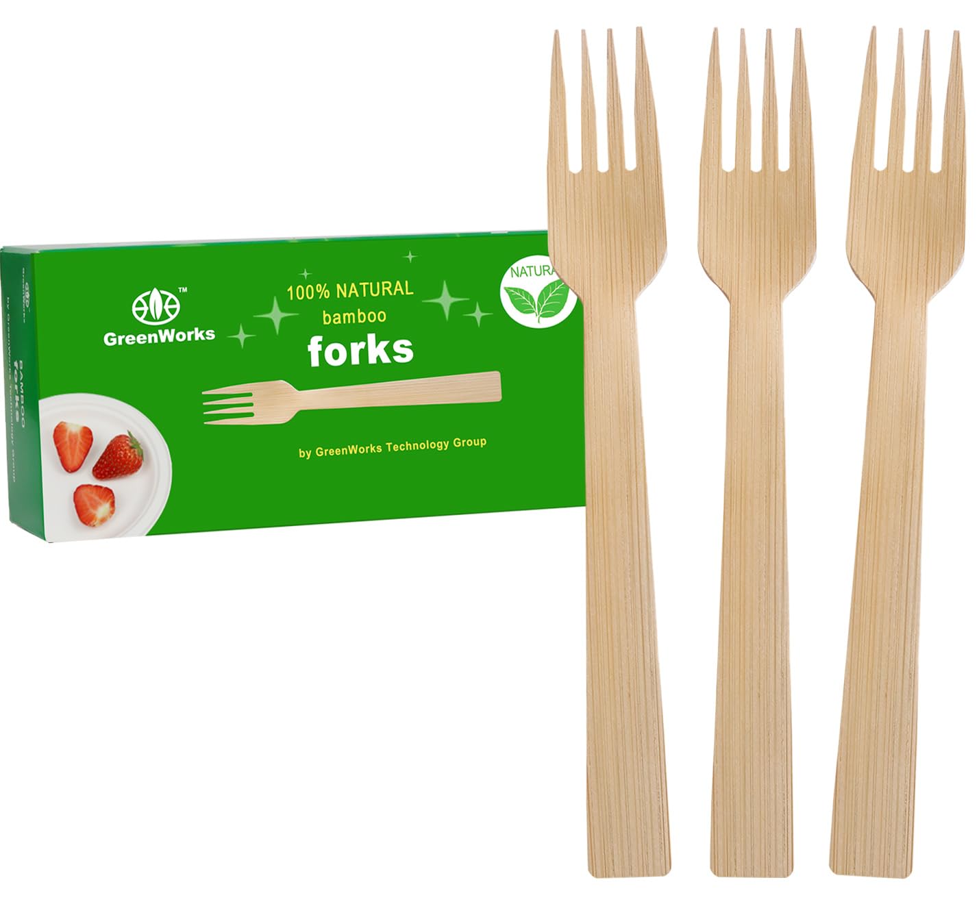 GreenWorks 50 Count Bamboo Forks, 6.7 Inch large Size Compostable Biodegradable Fork