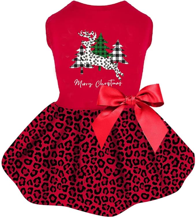 Dog Christmas Dress Leopard Dog Christmas Outfit Xmas