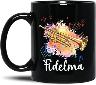Customized Name Trumpet Black Ceramic Mug Gifts, Personalized Trumpet Musical Instrument Travel Coffee Mugs Cups Gift For Trumpet Player, Trumpet Lover Coffee Cup 11 Oz 15 Oz, Trumpet Player Tea Cup