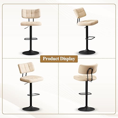 Miniatura 7 de Furniliving Juego de 2 taburetes de bar modernos, de piel sintética, tapizados con respaldo, sillas de bar ajustables, altura de mostrador para isla