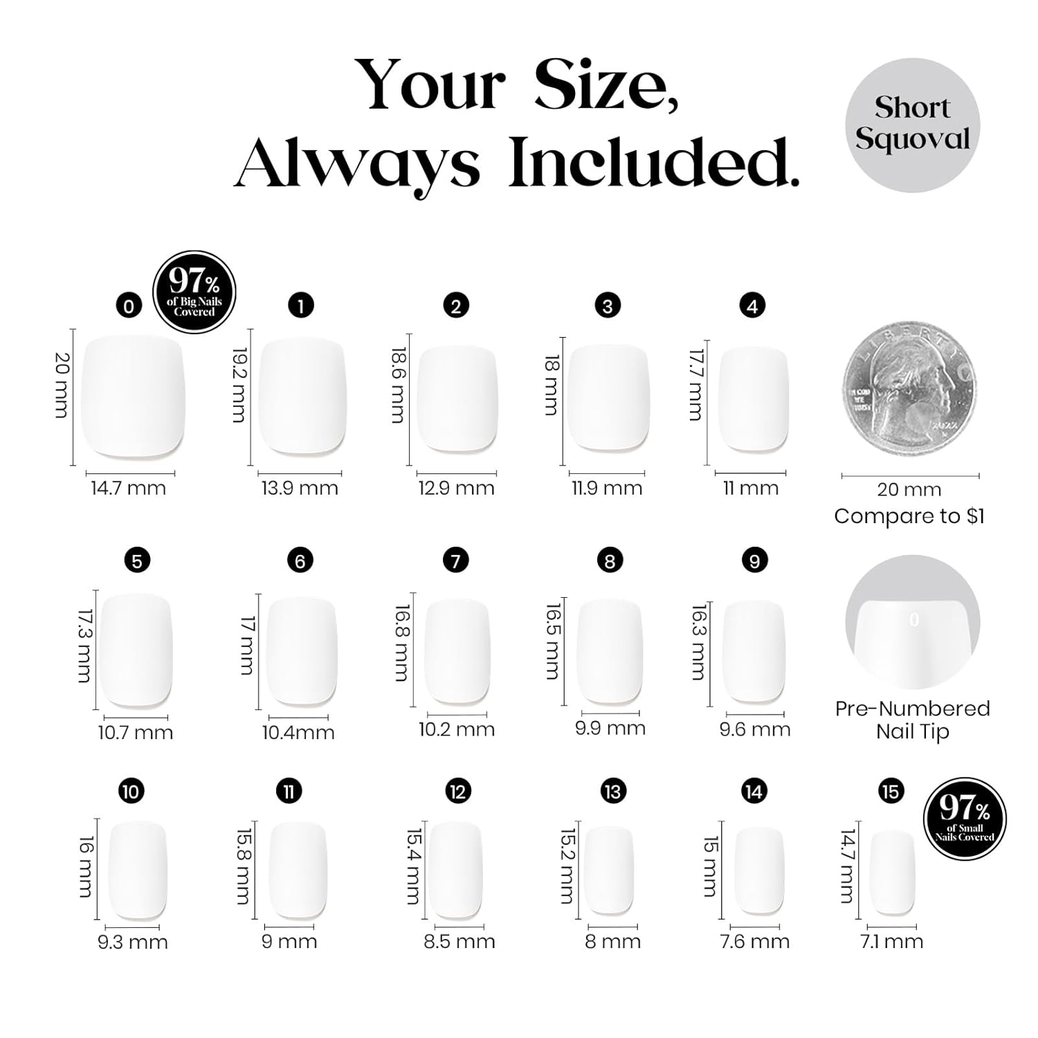 Beetles Milky White Press on Nails | 160PCS, 16 Sizes Natural Short Squoval Nail Tips | Pre-Colored Full Cover Soft Nail Gel Fake Nails | Salon-Gel Look for DIY Manicure