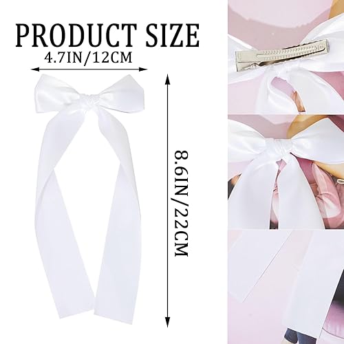 Miniatura 2 de 2 lazos de satén sedoso para el cabello, pinzas largas blancas para niñas, pinzas de cocodrilo, accesorios para el cabello para niñas, niños