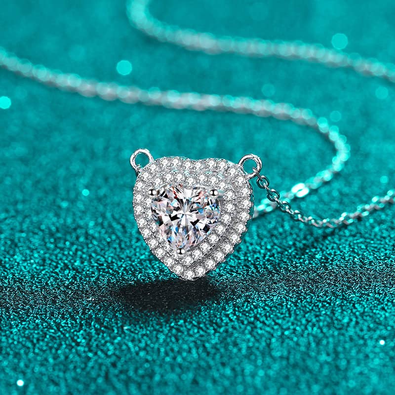 Collier diamant moissanite 1ct bijoux pendentif coeur femmes