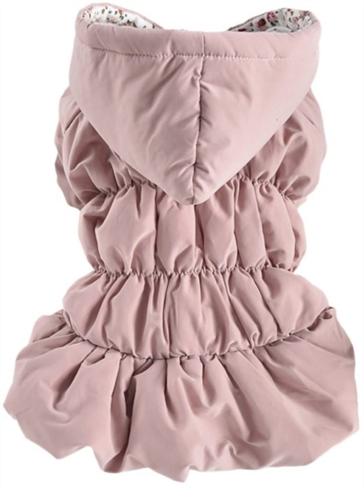 Dog Fleece Coat with Hoodie Warm Dress Winter Puppy Dog Jumpsuit Floral Skirt Dog Cat Hooded Chihuahua Yorkie Clothing (Color : Pink, Size : M)
