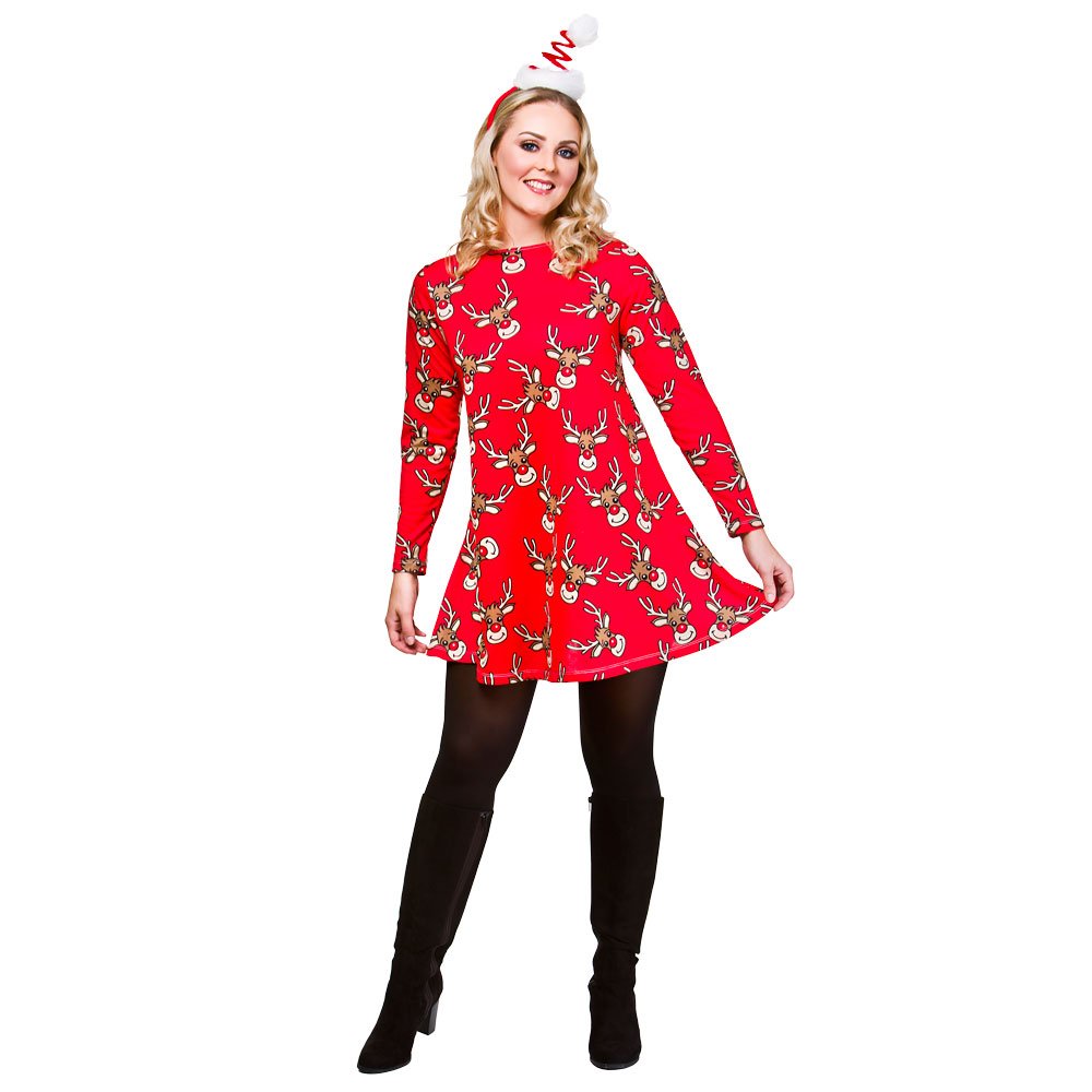 Wicked Costumes Ladies Adult Reindeer Christmas Dress (Women: 10-12) Red