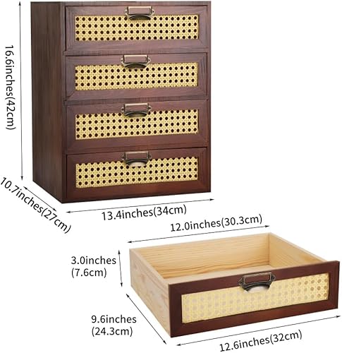 Miniatura 3 de GoooodGIFT Caja de almacenamiento grande de madera, cajones de ratán, cajones de madera, gabinete de boticario, cajones de boticario, gabinete