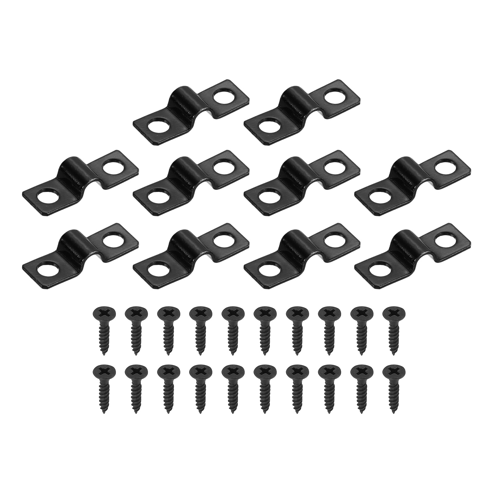 sourcing map 3/16 Inch U-Shaped Pipe Clamp, 25Pcs U Tube Strap Tension Clips Carbon Steel Double Hole Strap Clamp with Screws for Pipe Tube Cable Fixing (5mm, Black)