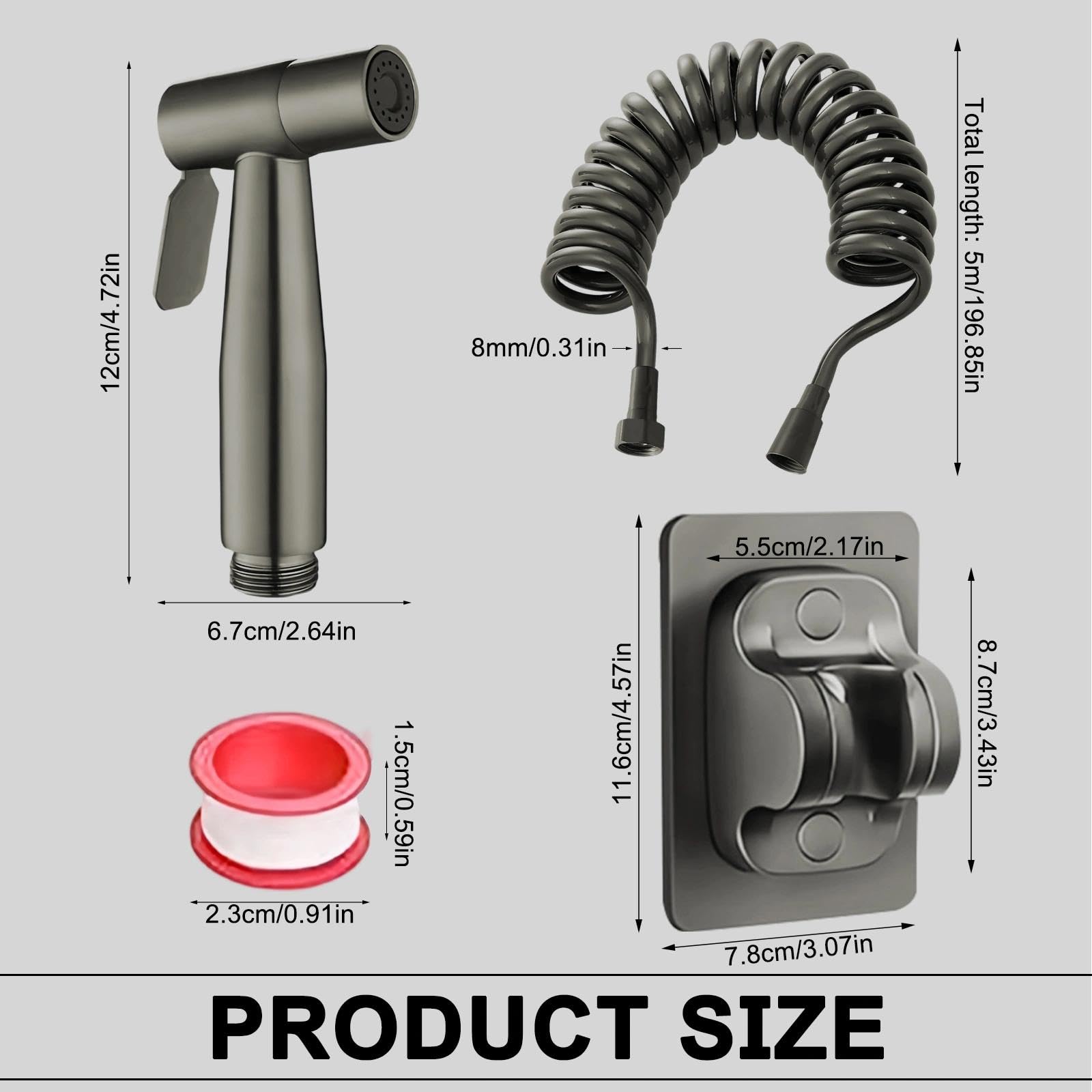 DEANKEJI 3 Metri PE Doccetta per Bidet-Set, Grigio Scuro Doccetta Bidet, Doccettaperbide con Tubo Flessibile, Doccetta-Bidets da Palmare, per Bagno, Cucina, Hotel