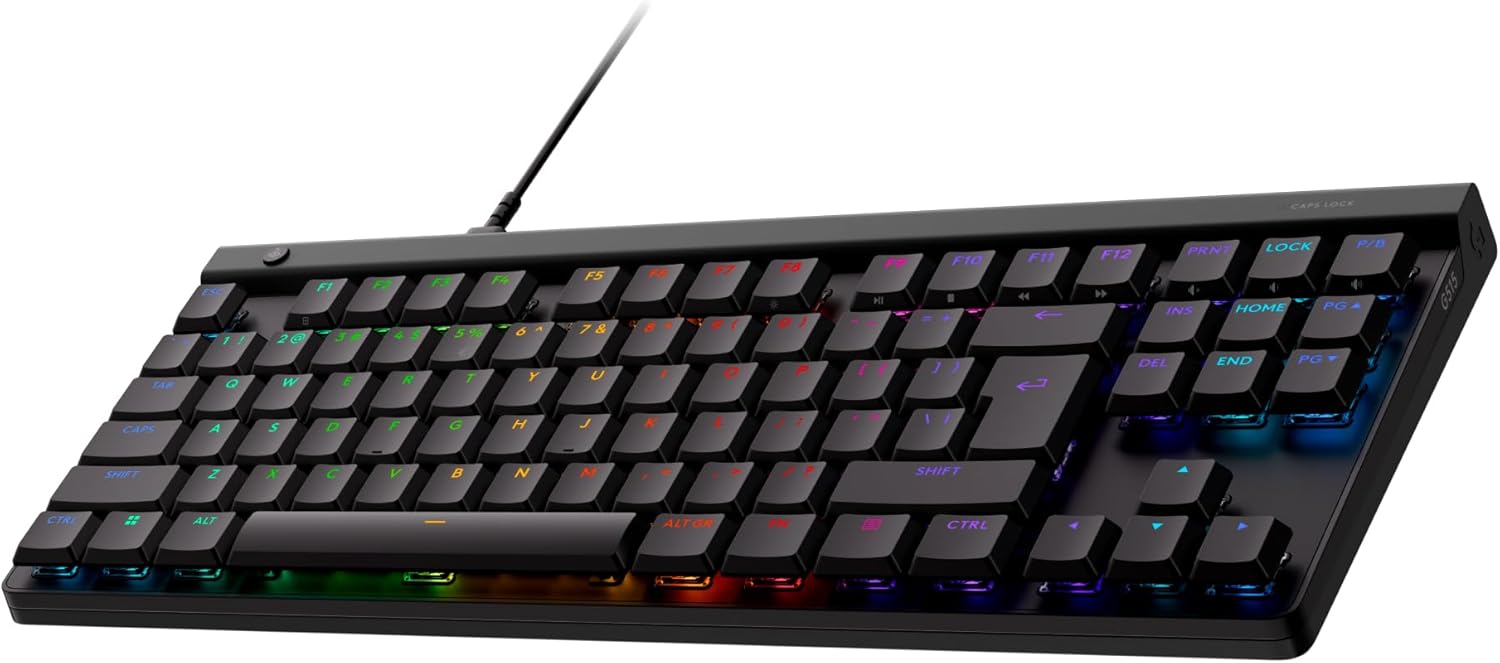 Logitech G515 TKL, tastiera gaming cablata a profilo ribassato, RGB completamente personalizzabile, copritasti in PBT bicomponente, switch Tactile, QWERTY US Internazionale - Nero