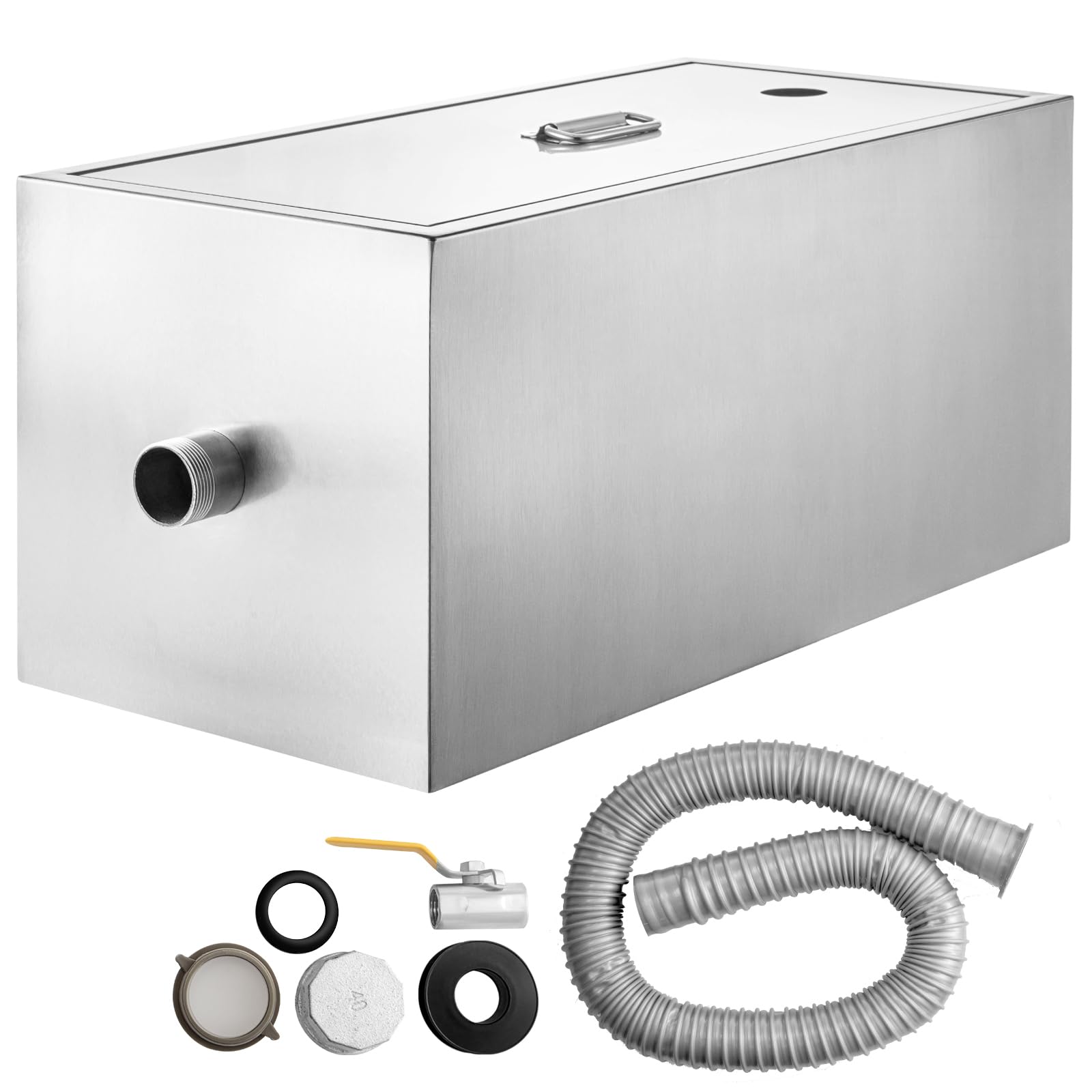 VEVOR Interceptor de Grasa Comercial Separador de Grasa 3,6kg Trampa de Grasa Entrada Superior Acero Inoxidable Debajo del Fregadero Separador de Agua y Aceite 2,8GPM para Cocina, Cantina, Restaurante