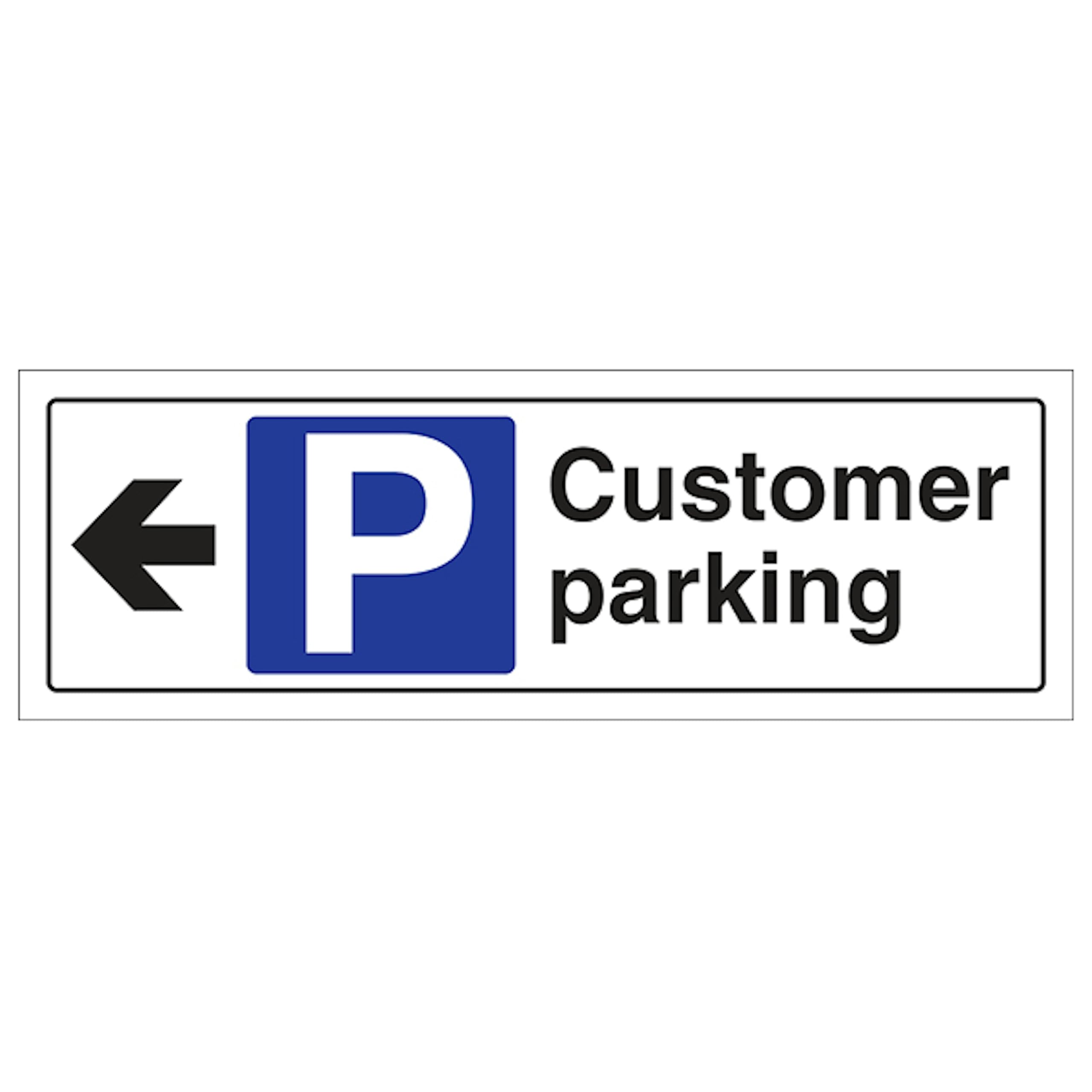 V Safety Customer Parking Arrow Left - Landscape 300 x 100 mm - Glow In The Dark 1mm Rigid Plastic Safety Sign