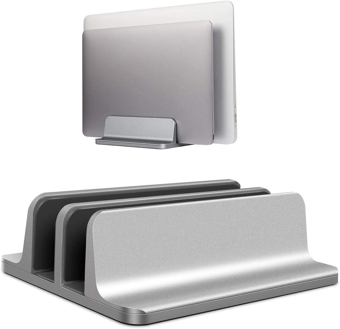 BECROWMEU Vertical Laptop Stand, Double Desktop Stand Holder with Adjustable Dock (Up to 17.3 inch), Fits All MacBook/Surface/Samsung/HP/Dell/Chrome book (Grey)