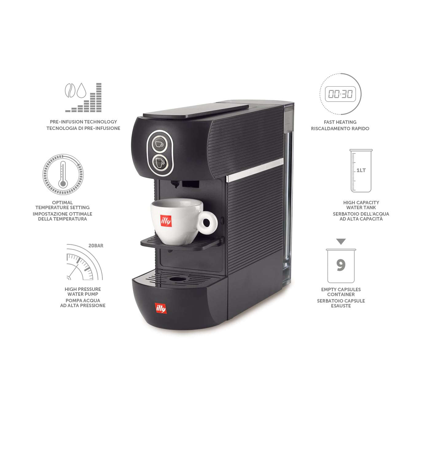 illy Kaffeemaschine, Waffel, ESE, 44 mm, Filterpapier, Farbe Schwarz