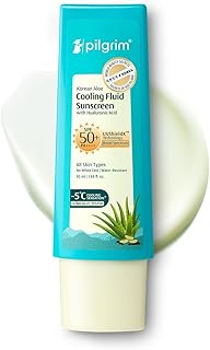 Pilgrim Korean Aloe Cooling Fluid Sunscreen InVivo Tested SPF 50+ PA++++ with Hyaluronic Acid | No White Cast | Prevents T Price In India