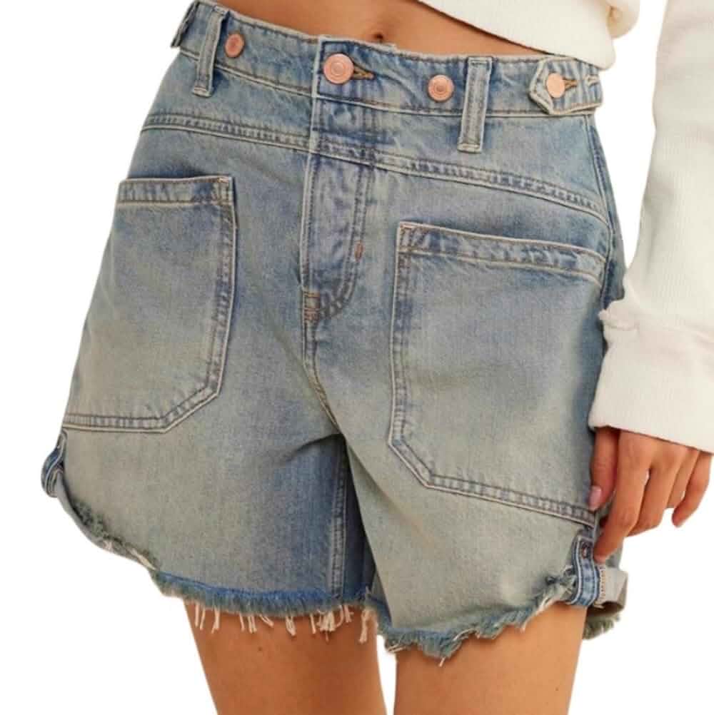 EZAPINE Women Mid Waist Jean Shorts Raw Hem Trendy Folded Hem Denim Short Jeans Regular Fit