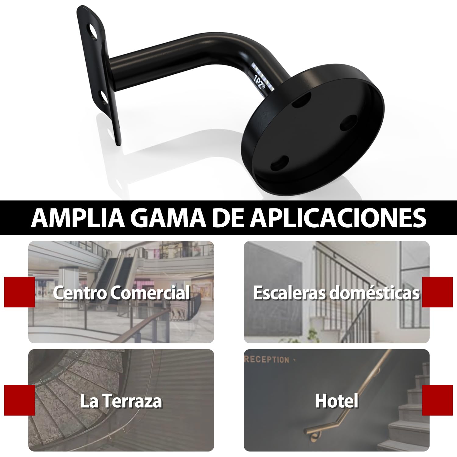 1PZ FR6-HB5 - Juego de 5 soportes para pasamanos de escalera de acero inoxidable (fijación de barandilla sólida), color negro