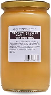 Earthbreath Meadow Flower Raw Honey - 1kg - Pure, pure, Unpasteurised and Unfiltered - Natural Sweetener for Cooking, Coffee, Tea, Juice, Drinks, Food