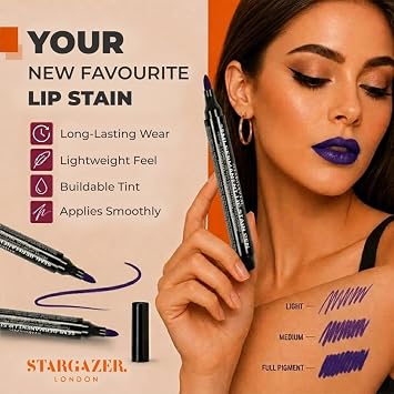 Stargazer Lip Stain Pen - True Red Shade 10 | Long Lasting Lip Colour | Lightweight Transfer Resistant Tint | Smooth Precision Application