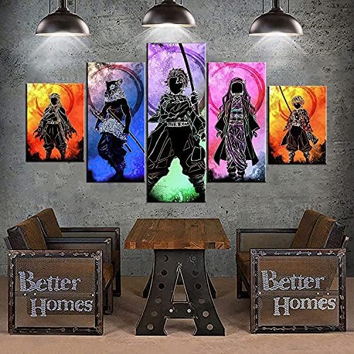 Demon Slayer Poster Anime Canvas Wall Art Kimetsu No Yaiba 5 Pieces HD Print Painting Tanjiro Nezuko Kamado Silhouette Decoration Pictures Modern for Living Bathroom Dining Room Home Decor Unframed