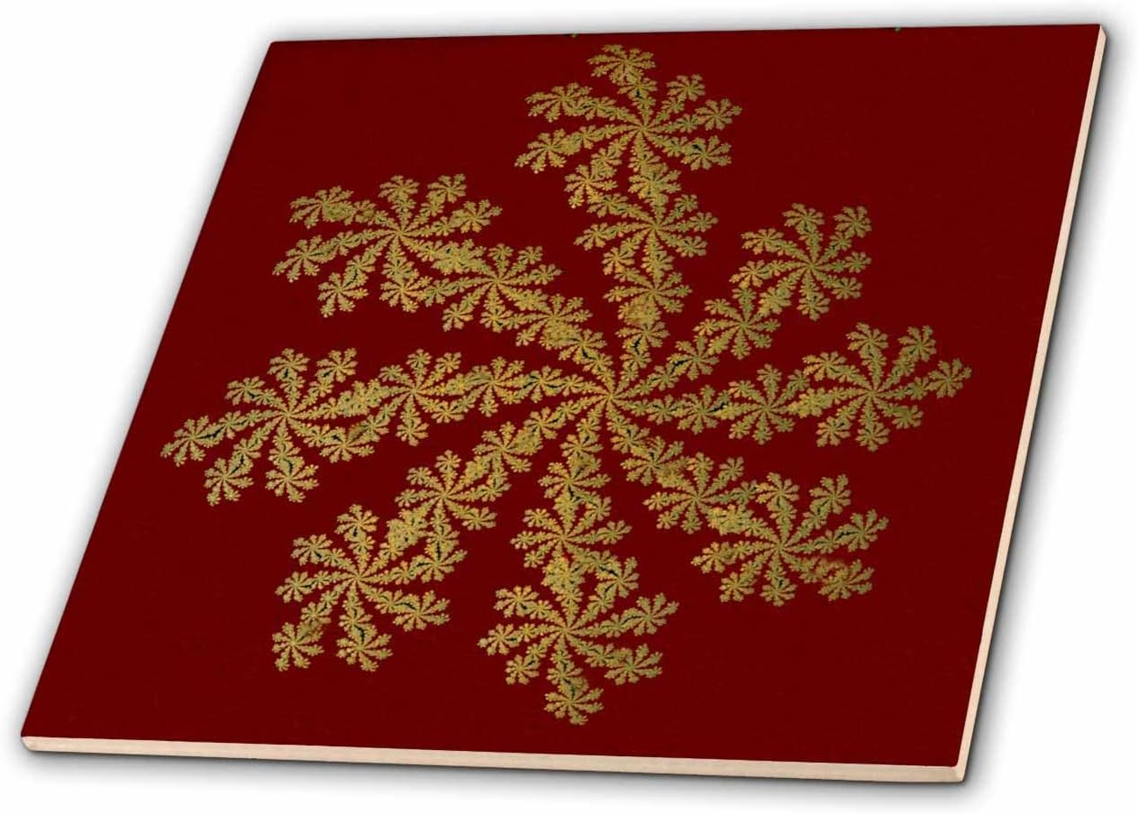 3dRose ct_8410_7 Gold on Burgundy Snowflake-Glass Tile, 8-Inch