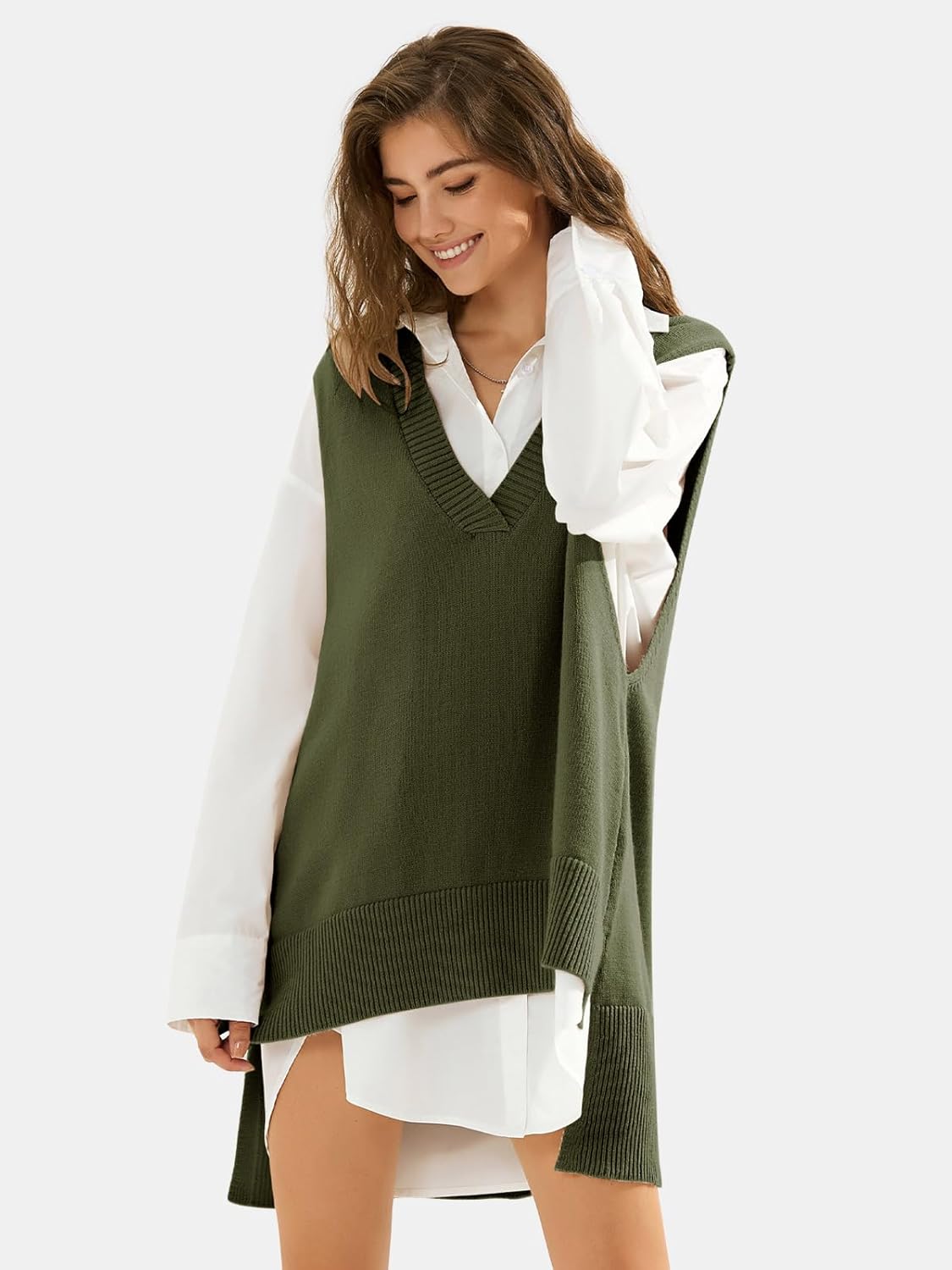 EXLURA Womens Oversized Sweater Vest Knit V Neck Tunic Casual Sleeveless Long Pullover Tank Tops Fall Winter Trendy 2026 - Image 2