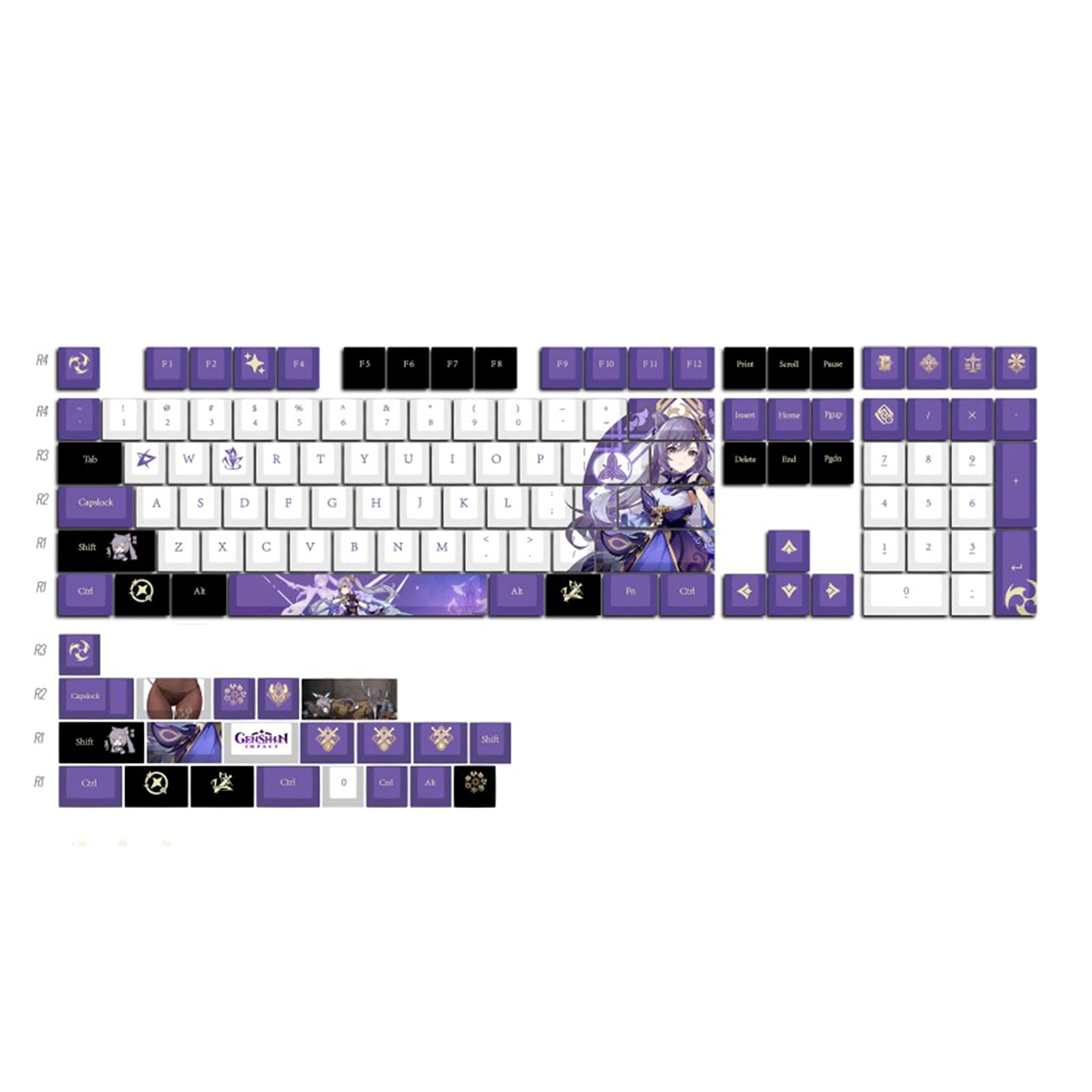 PBT Keqing Game Theme Keycaps, Cherry Profile, Dye-Sub, Suitable for 60%/65%/75%/TKL/80%/90%/100% La