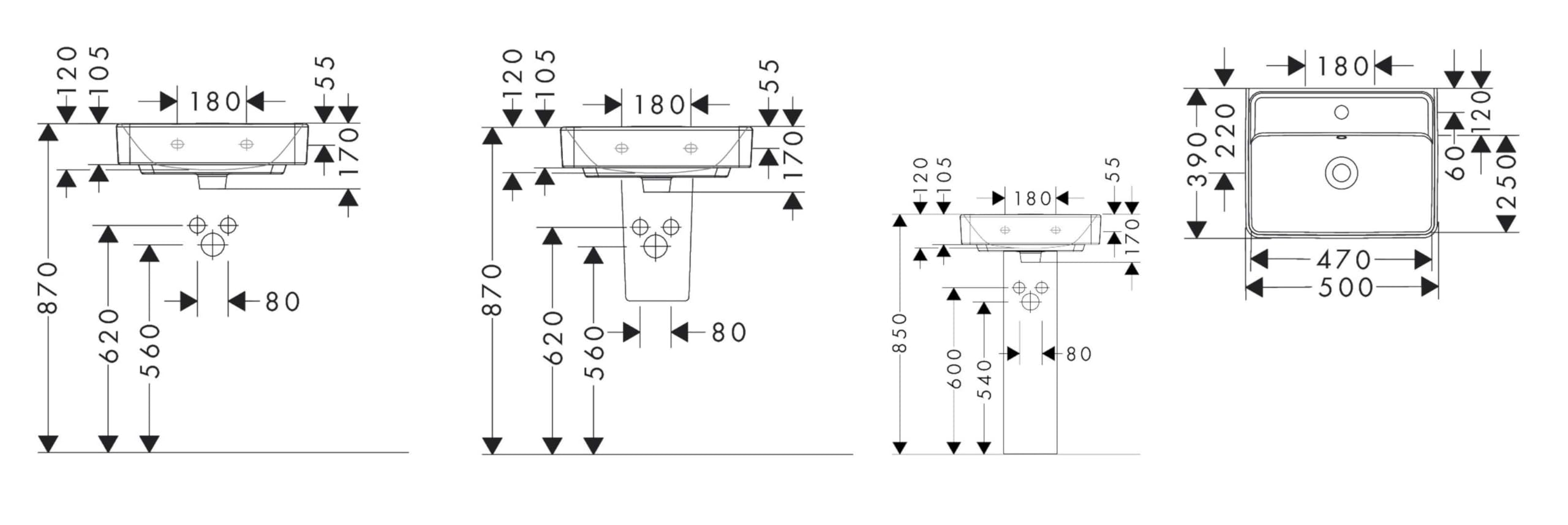 hansgrohe Xanuia Q Handwaschbecken, 1 Hahnloch, mit Überlauf, 500x390mm, weiß, 60131450