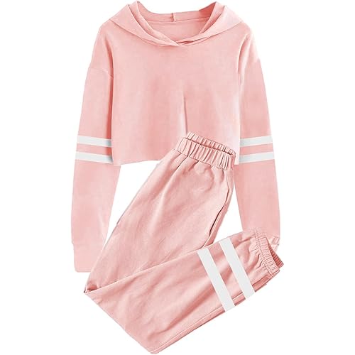 Meikulo Kids 2 Piece Outfits Girls Crop Tops Hoodies Long Sleeve Fashion Sweatshirts and Sweatpants