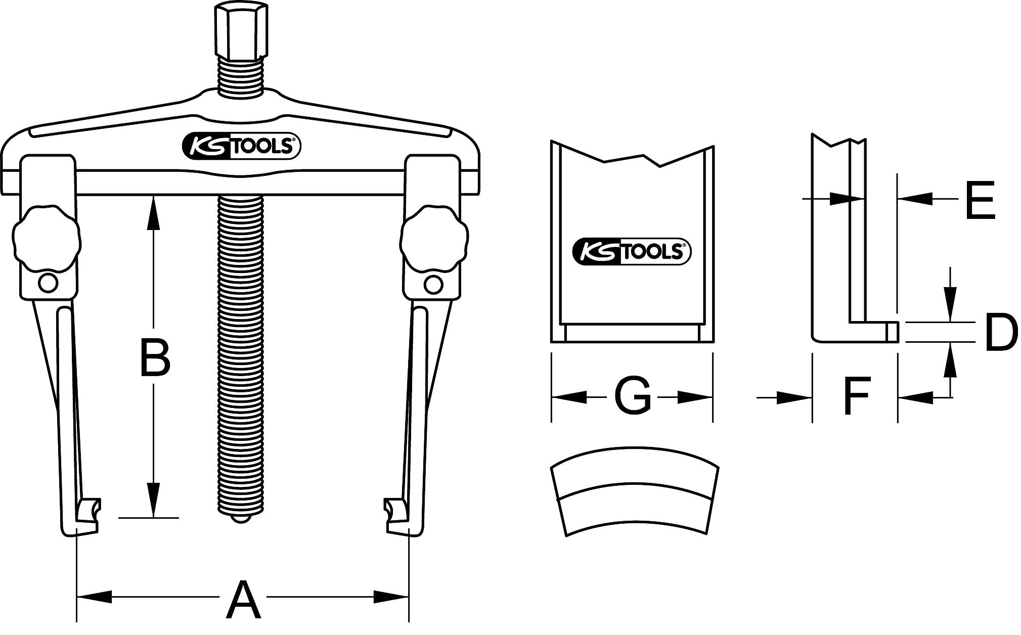KS Tools 620.0045 Quick Adjustment Universal 2 arm Puller Set including Extremely Narrow Legs, 20-90 mm - Image 4