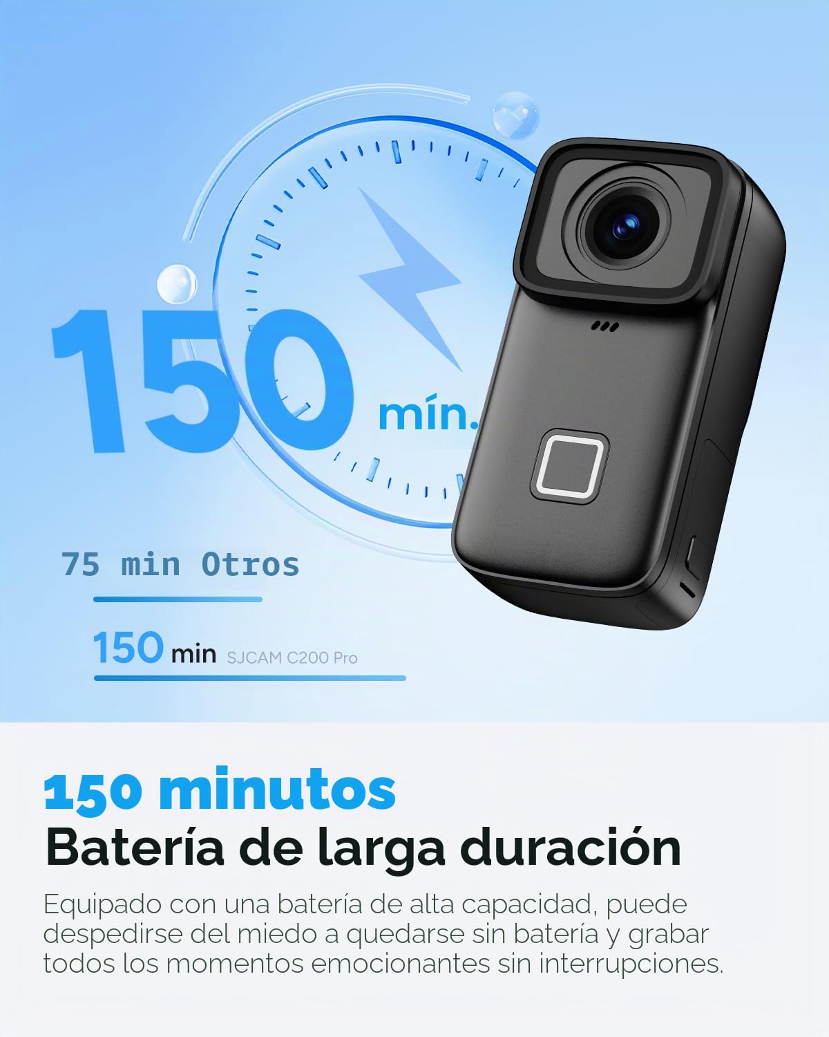 SJCAM C200 Pro Cámara Deportiva 4K Action Camera con Estabilización Giroscópica 6 Ejes, Impermeable 40m, Pantalla Táctil 1.3", Gran Angular 135°, WiFi, Kit con Accesorios - Negro (Sin Tarjeta)