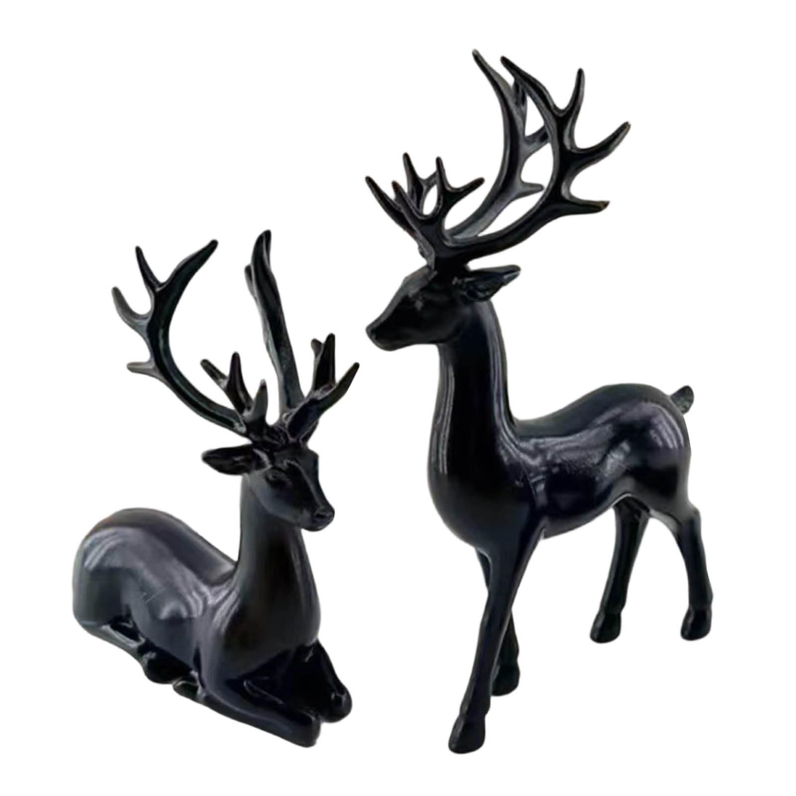2Pcs Reindeer Christmas Decorations, A Pair of Reindeer Figurines- Shiny Electroplated Metal Surface, Non-Fading, Christmas Deer Ornaments for Living Room, Bedroom, Bookshelf, Desktop，Black